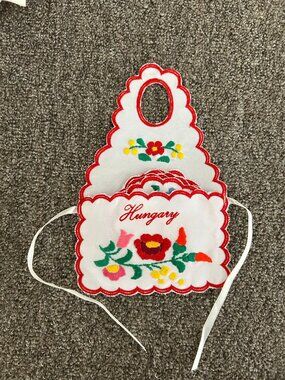 Handmade in Hungary Embroidered Apron w/ Matching Coasters